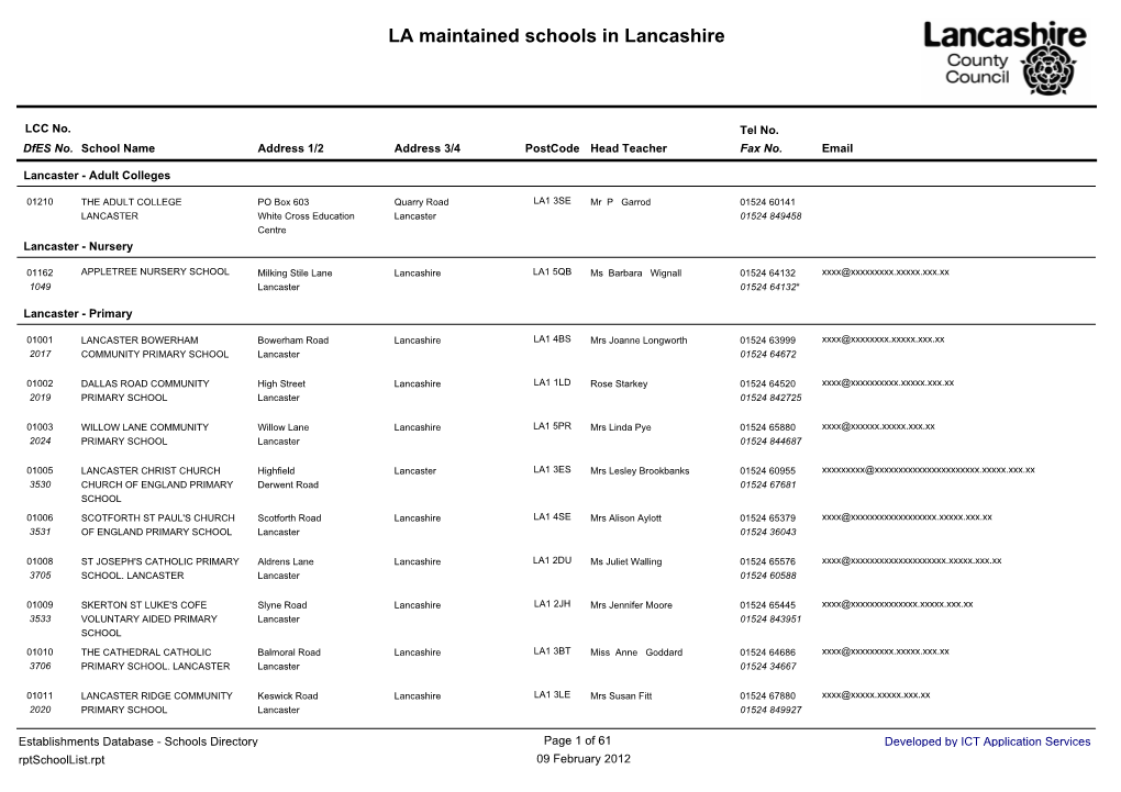 LA Maintained Schools in Lancashire