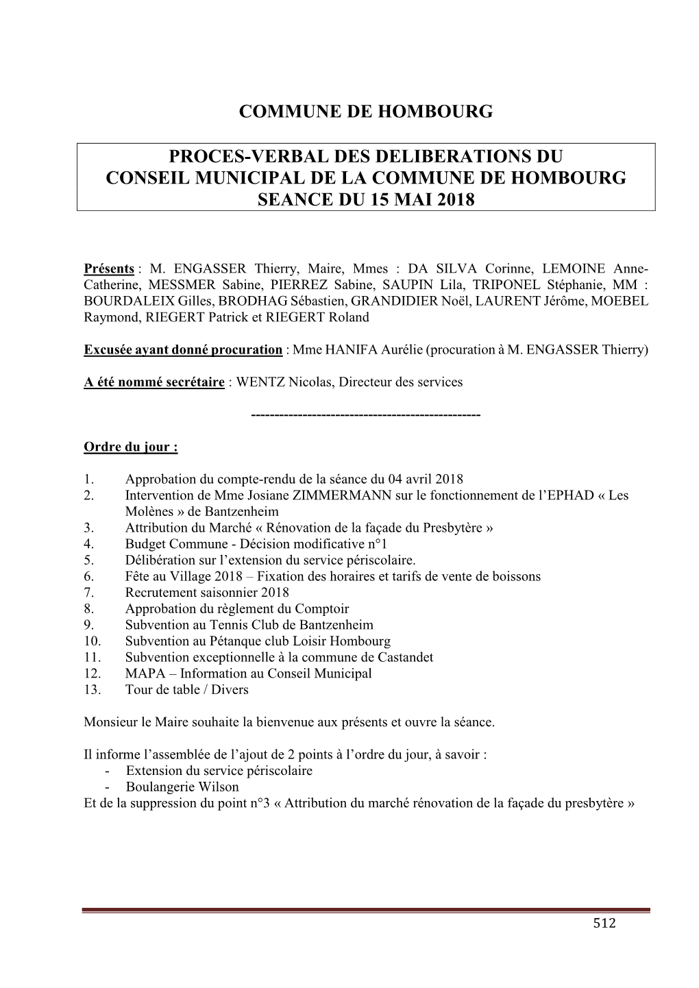 Commune De Hombourg Proces-Verbal Des