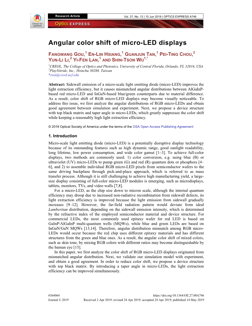 Angular Color Shift of Micro-LED Displays