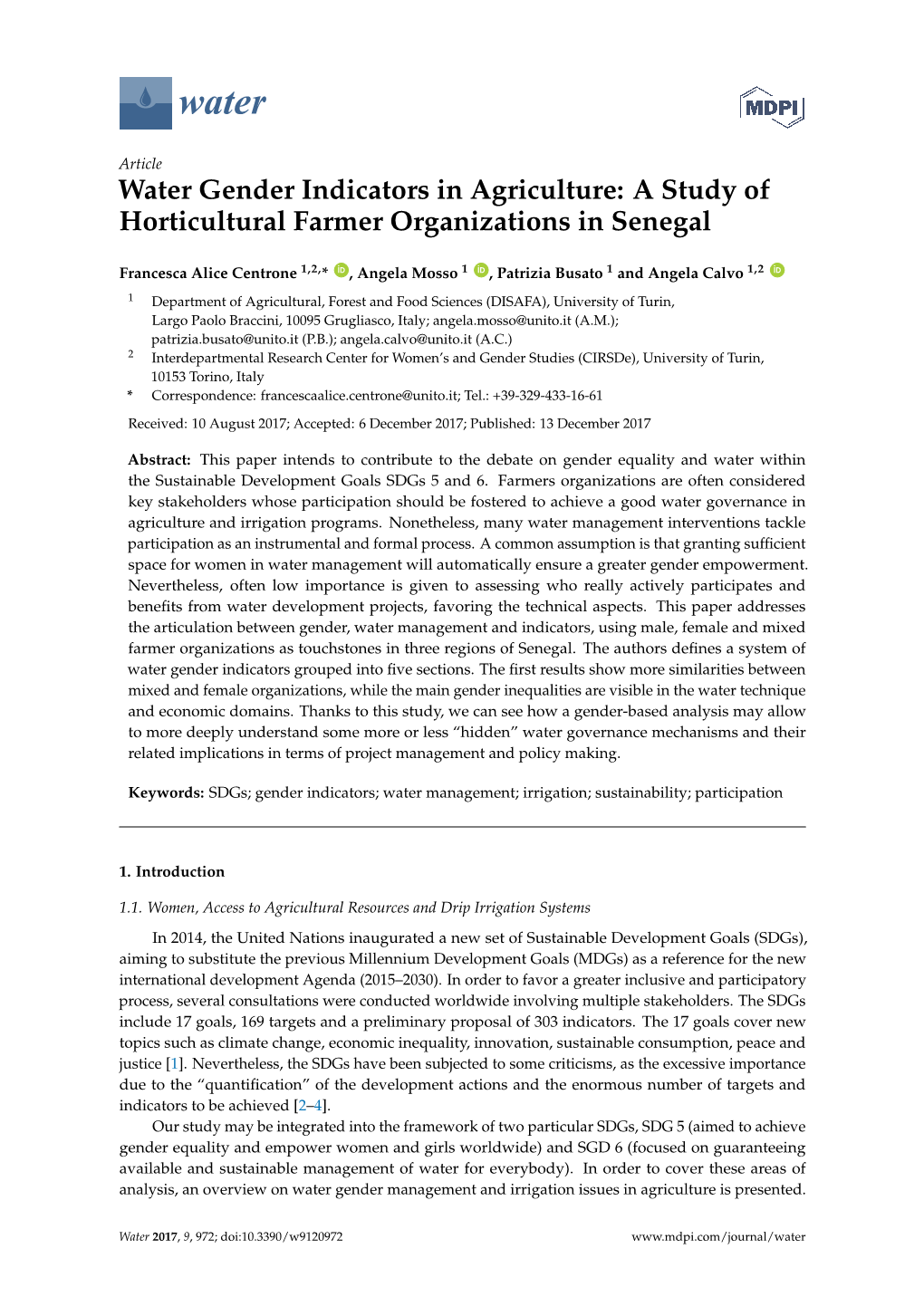 Water Gender Indicators in Agriculture: a Study of Horticultural Farmer Organizations in Senegal