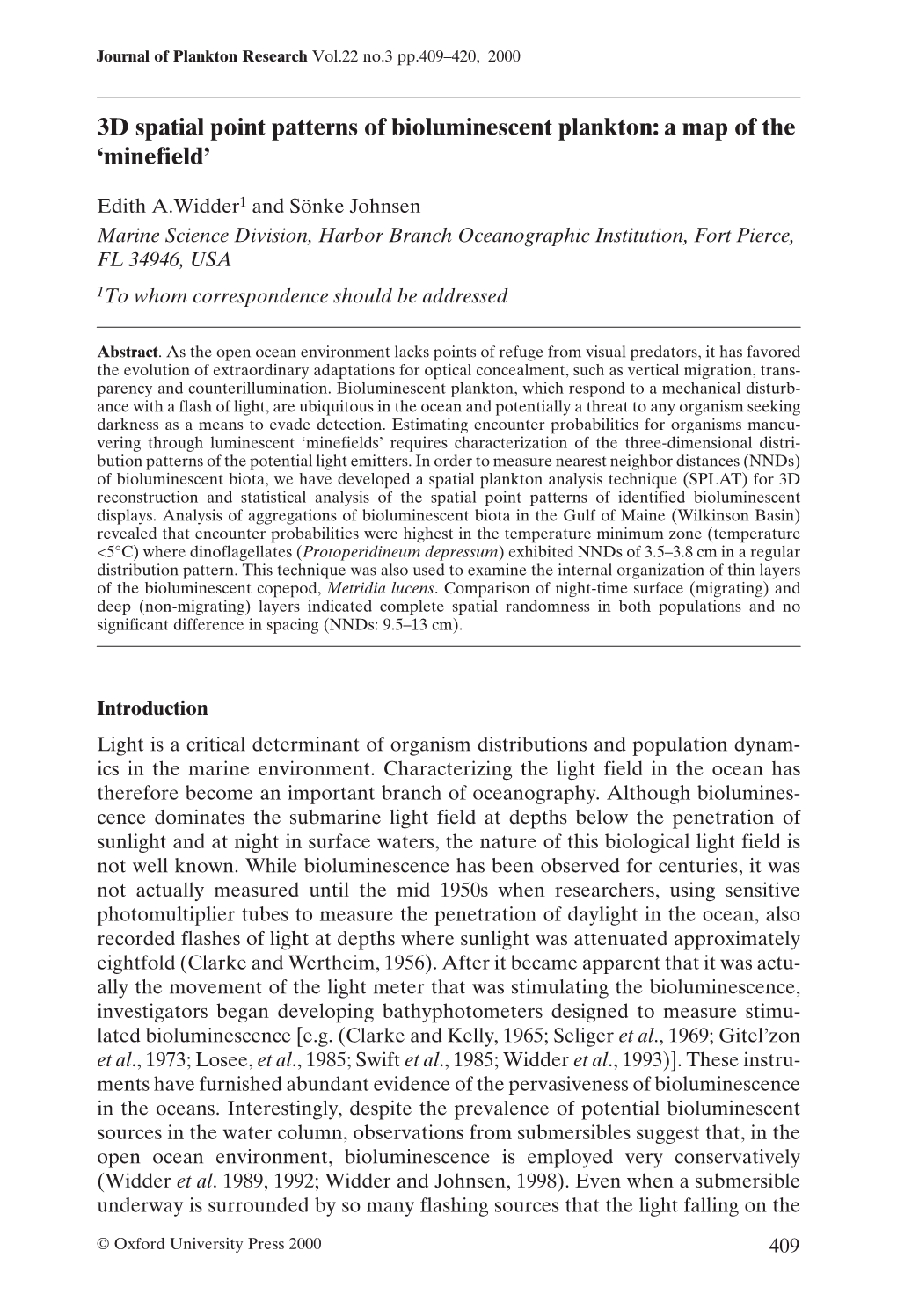 3D Spatial Point Patterns of Bioluminescent Plankton: a Map of the ‘Minefield’