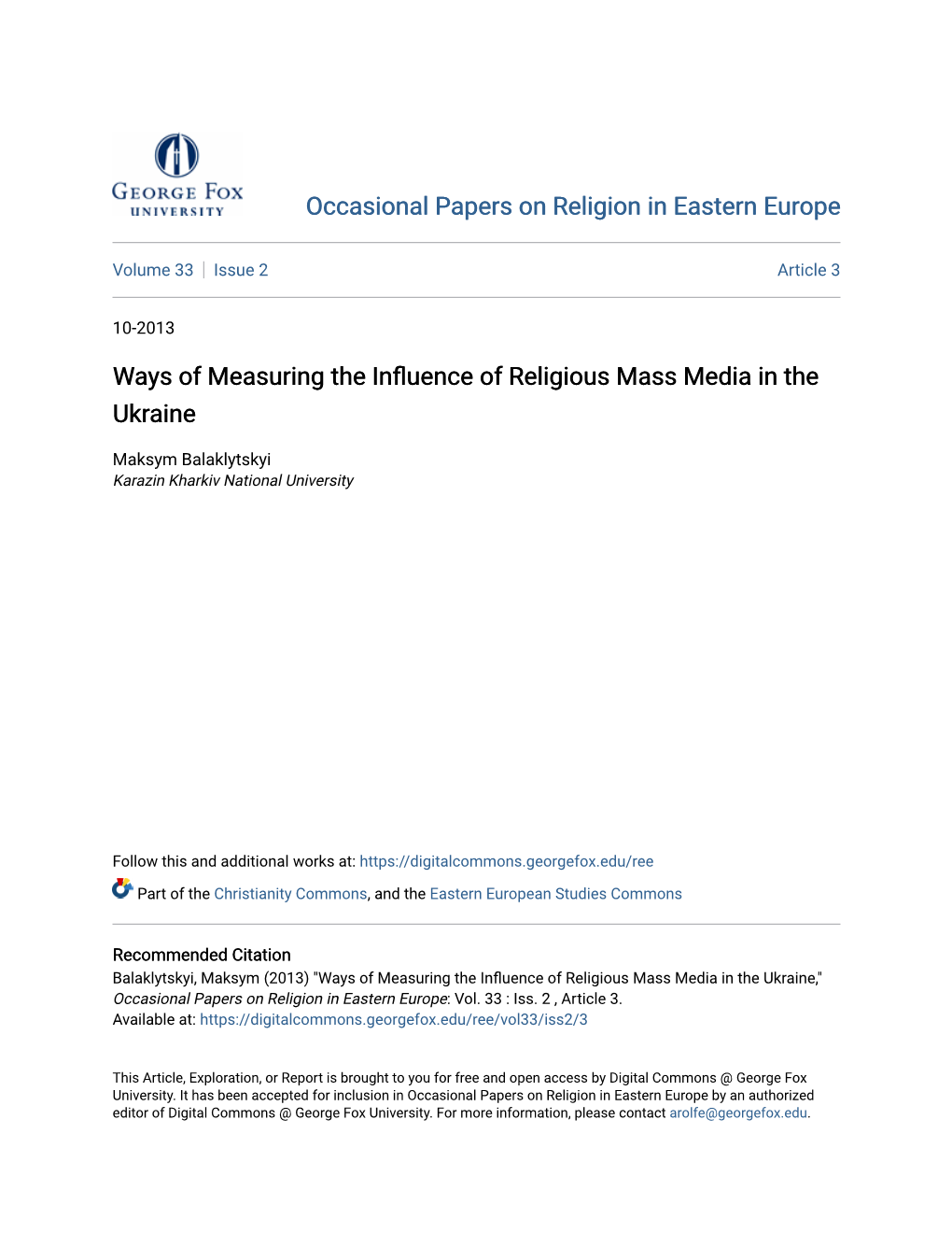 Ways of Measuring the Influence of Religious Mass Media in the Ukraine