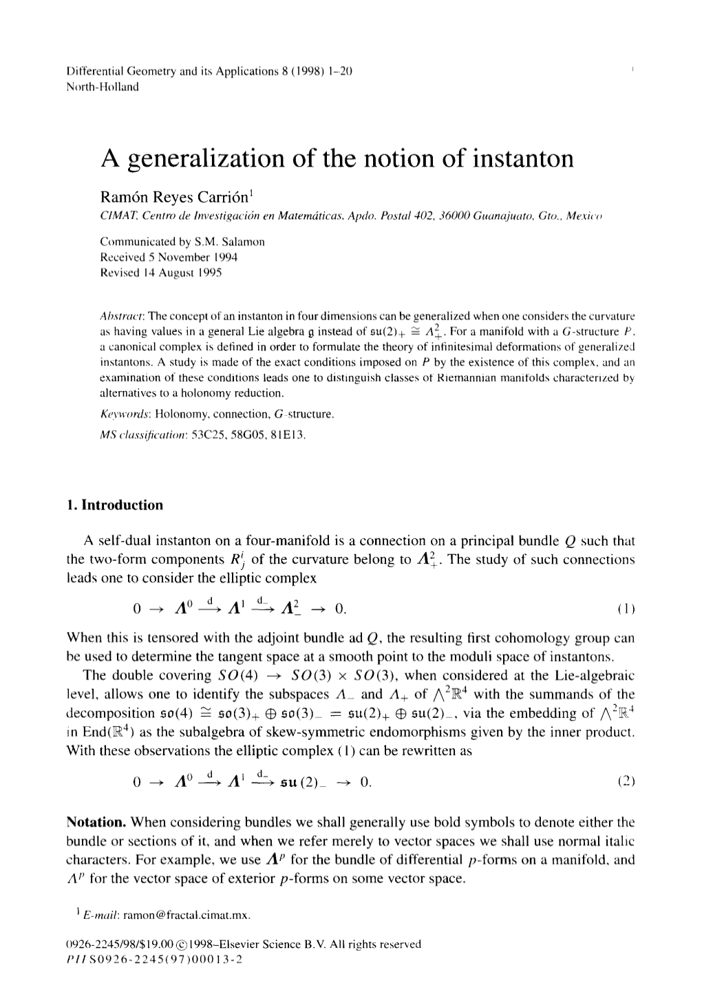 A Generalization of the Notion of Instanton