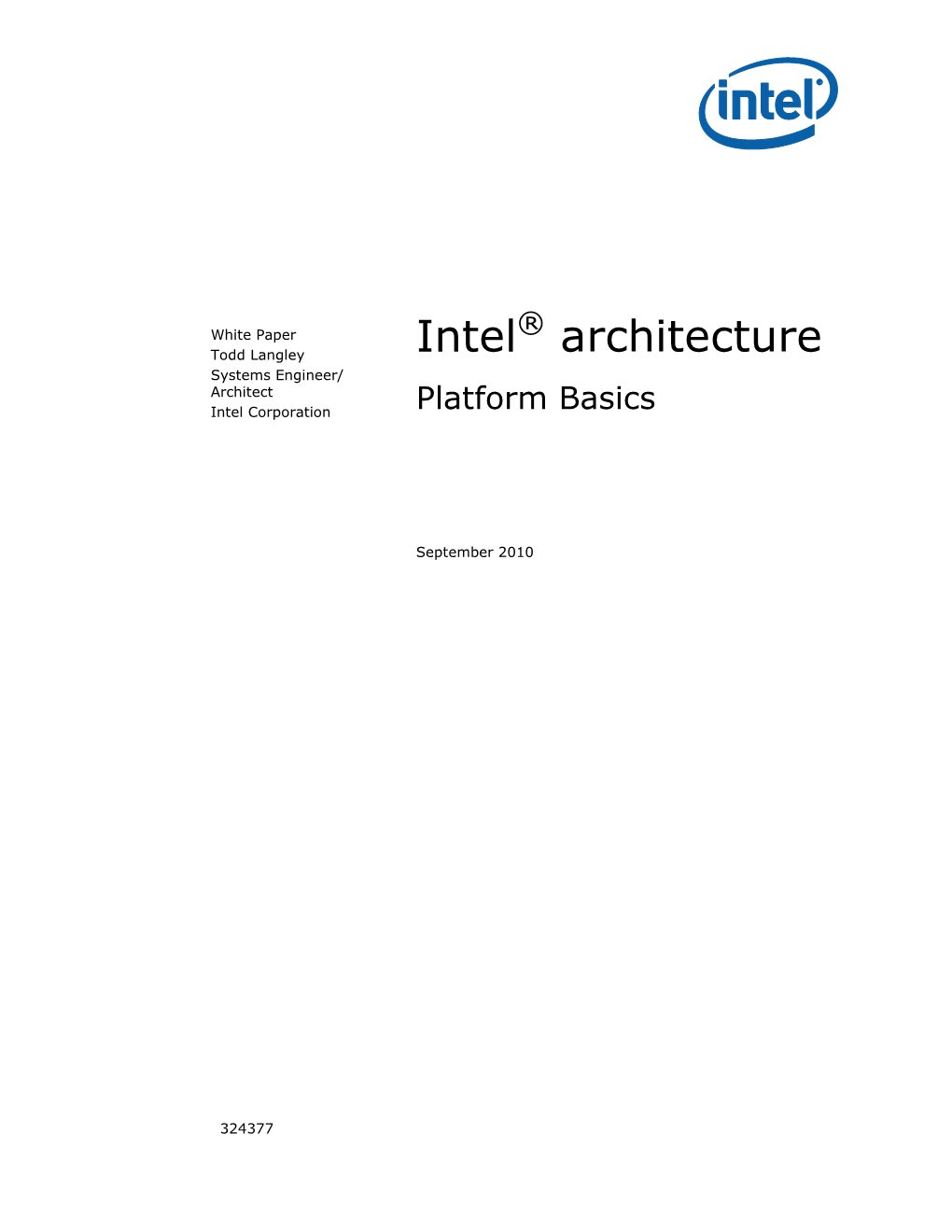 Intel Architecture Platform Basics