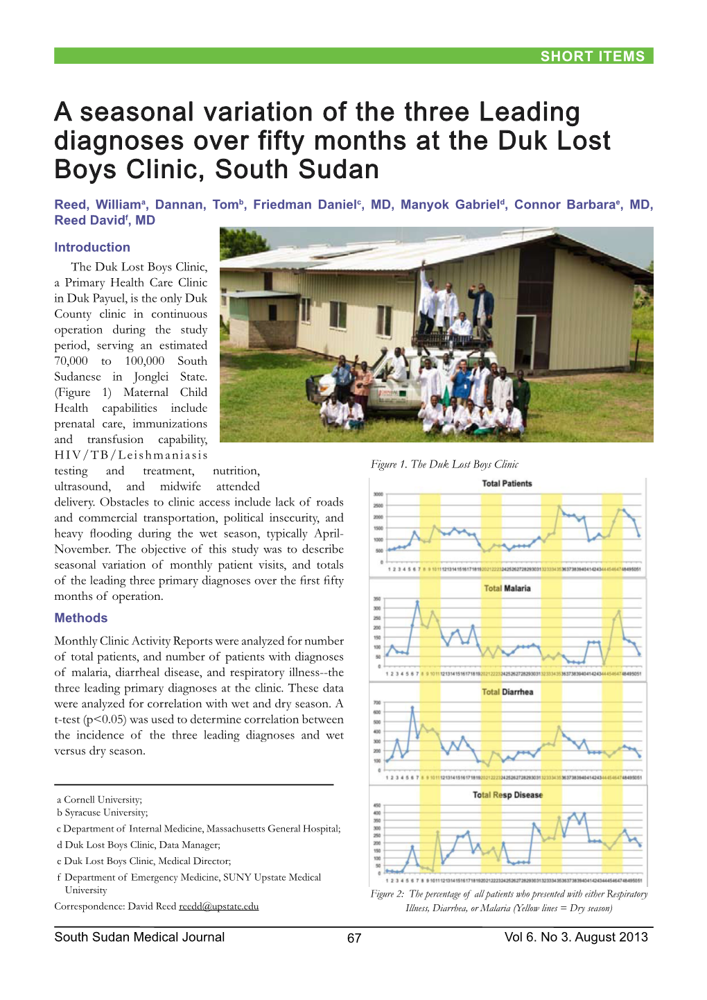 A Seasonal Variation of the Three Leading Diagnoses Over Fifty Months at the Duk Lost Boys Clinic, South Sudan