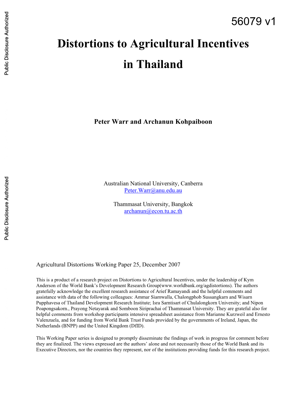 Distortions to Agricultural Incentives in Thailand Public Disclosure Authorized
