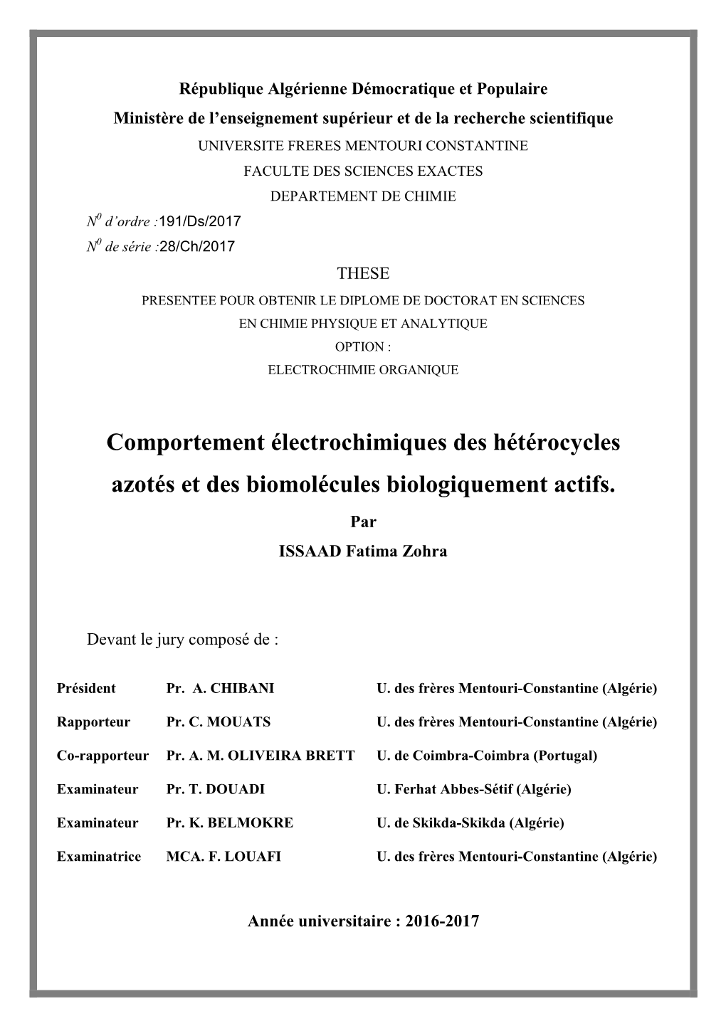 Comportement Électrochimiques Des Hétérocycles Azotés Et Des Biomolécules Biologiquement Actifs