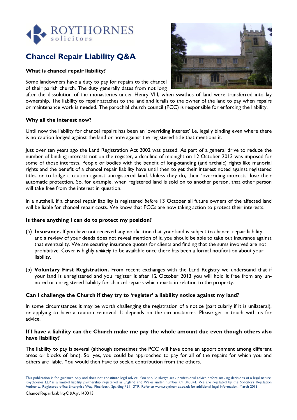 Chancel Repair Liability Q&A