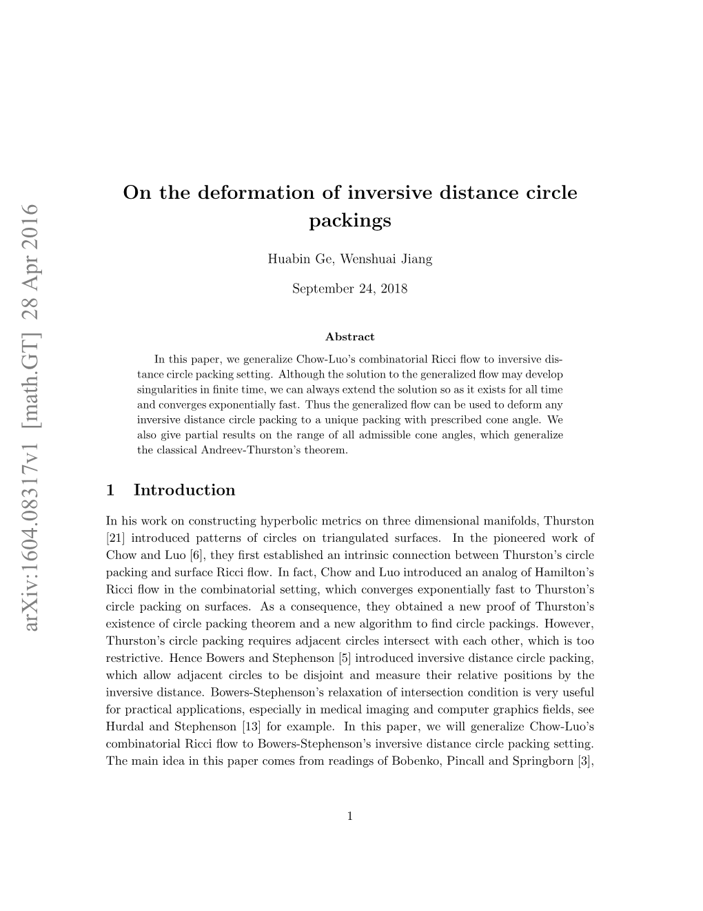 On the Deformation of Inversive Distance Circle Packings