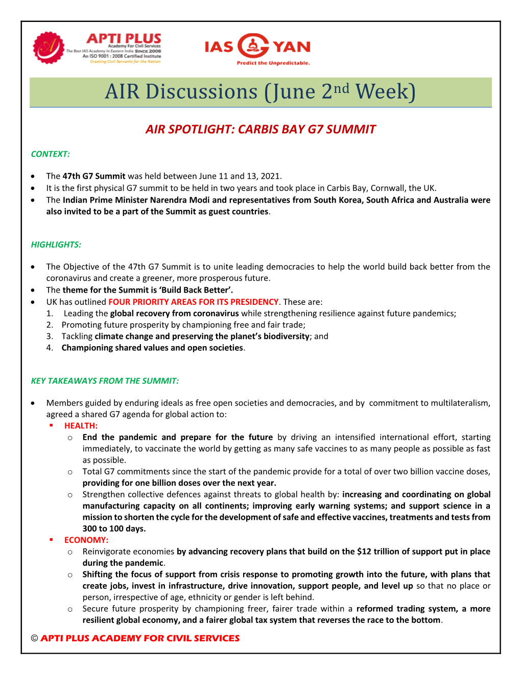 AIR Discussions (June 2Nd Week)