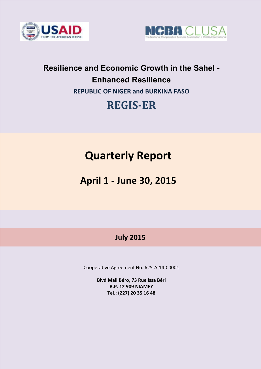 REGIS-ER Quarterly Report