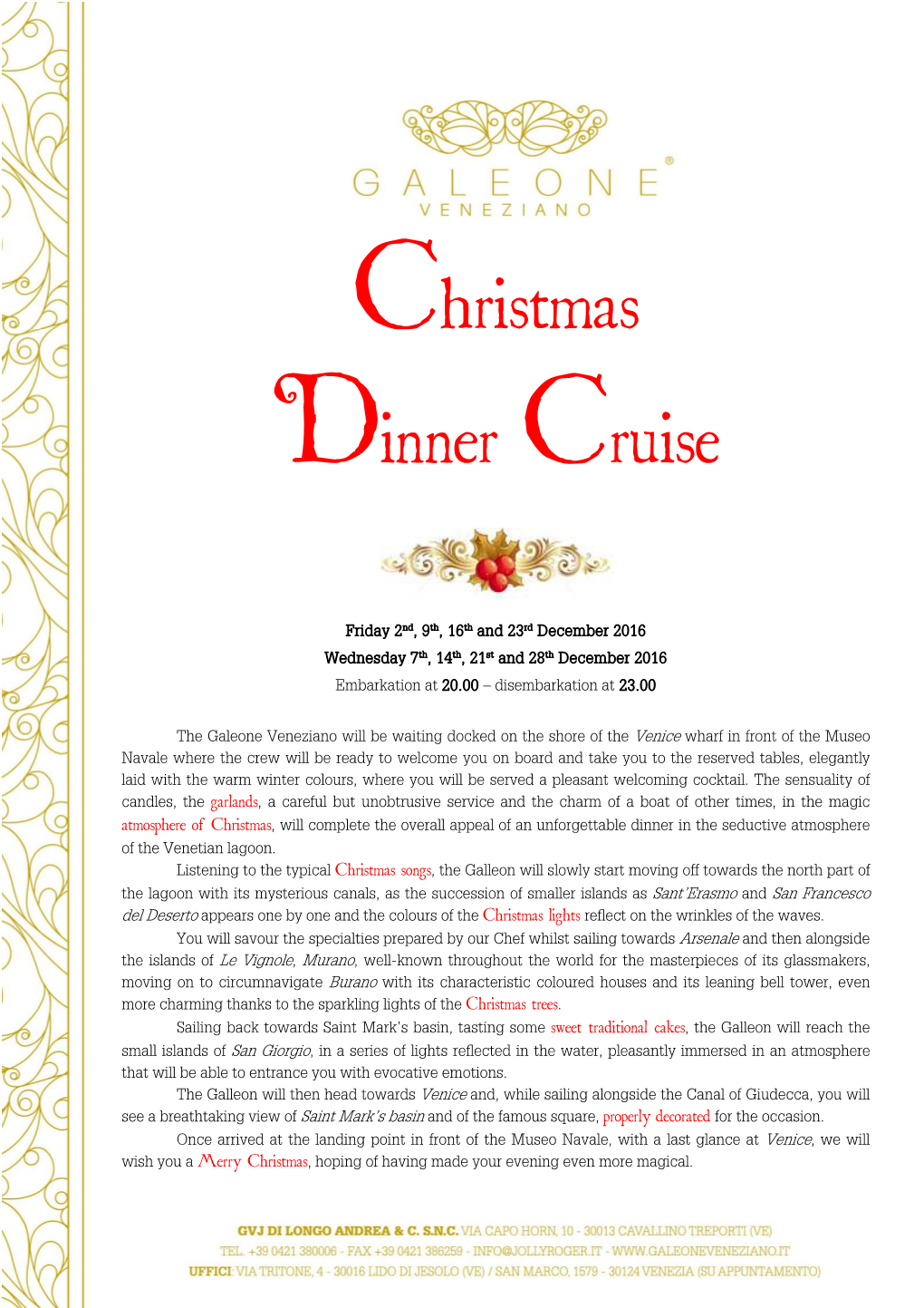 Christmas Dinner Cruise 2 7 9 14 16 21 23 28 En