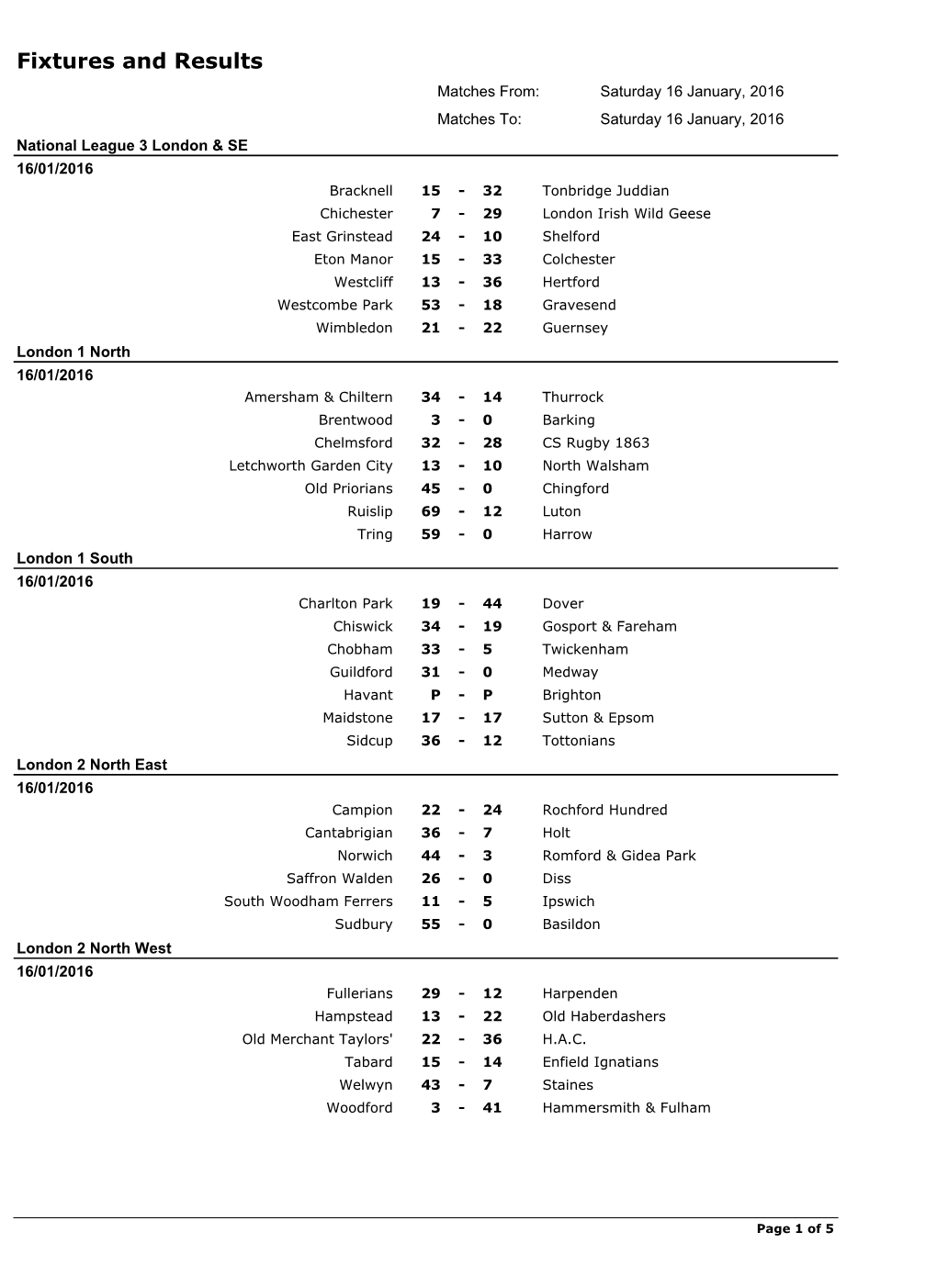 Fixtures and Results