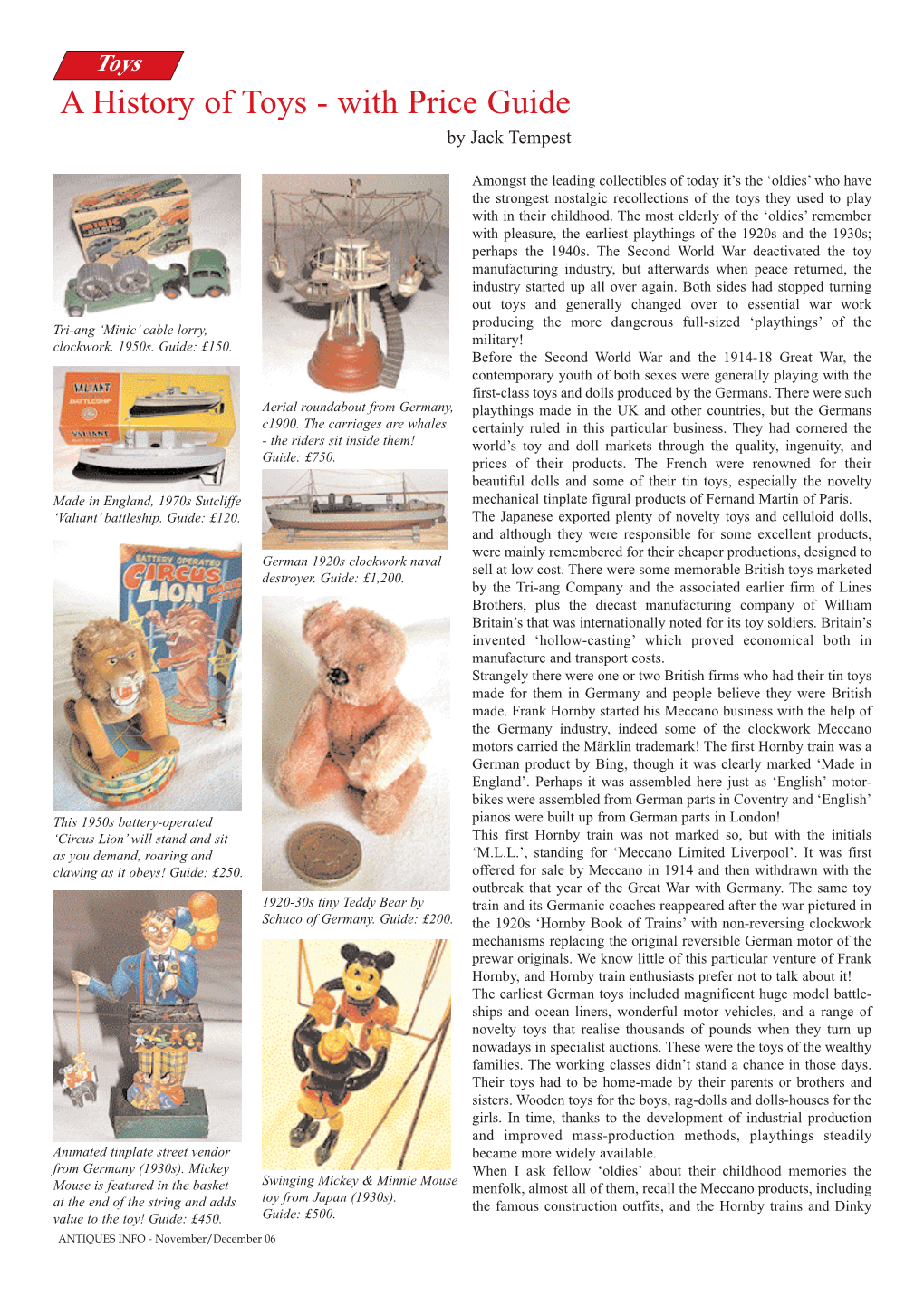 A History of Toys - with Price Guide by Jack Tempest