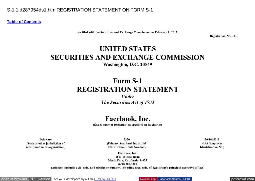 Registration Statement on Form S-1