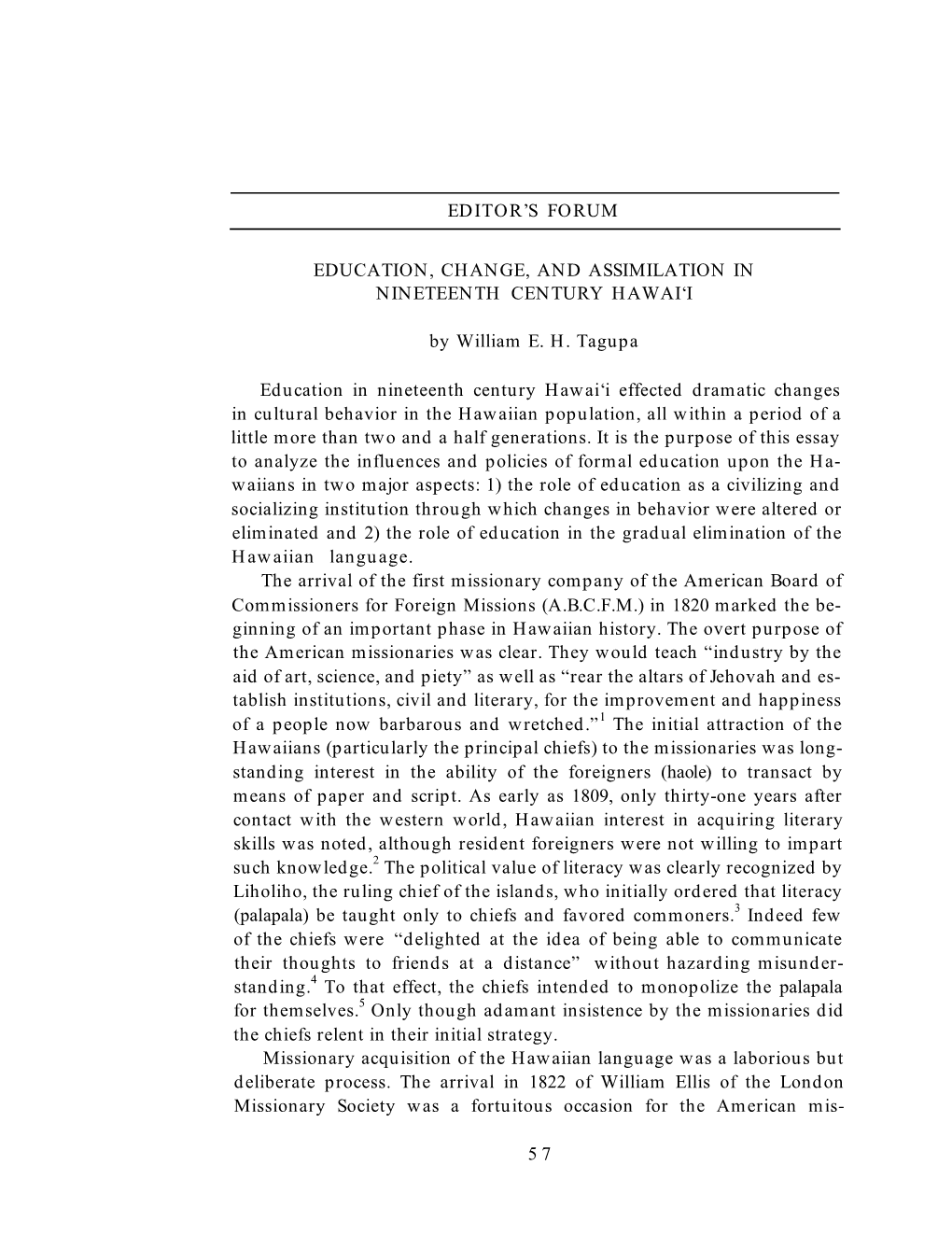 Education, Change and Assimilation in Nineteenth Century Hawai'i