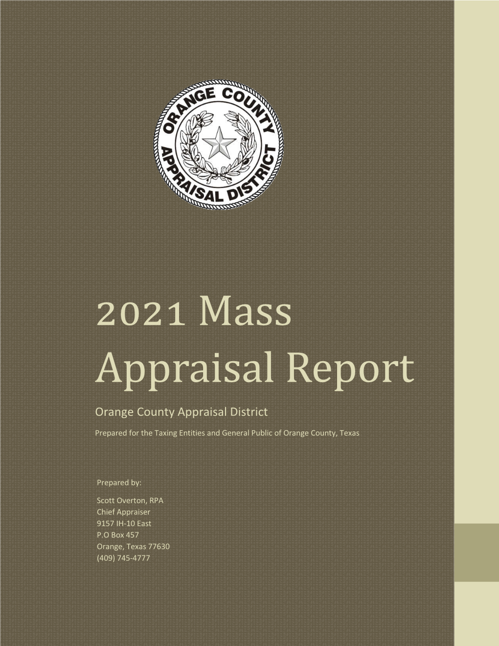 2021 Mass Appraisal Report Appraisal Mass 2021