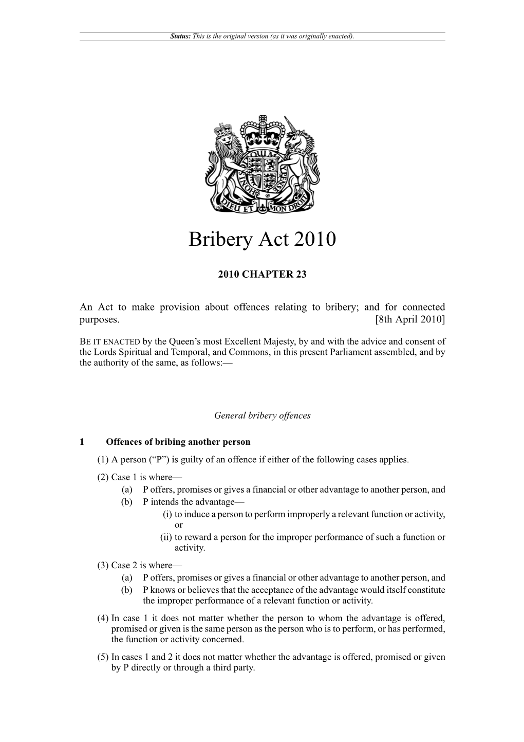 U.K. Bribery Act 2010