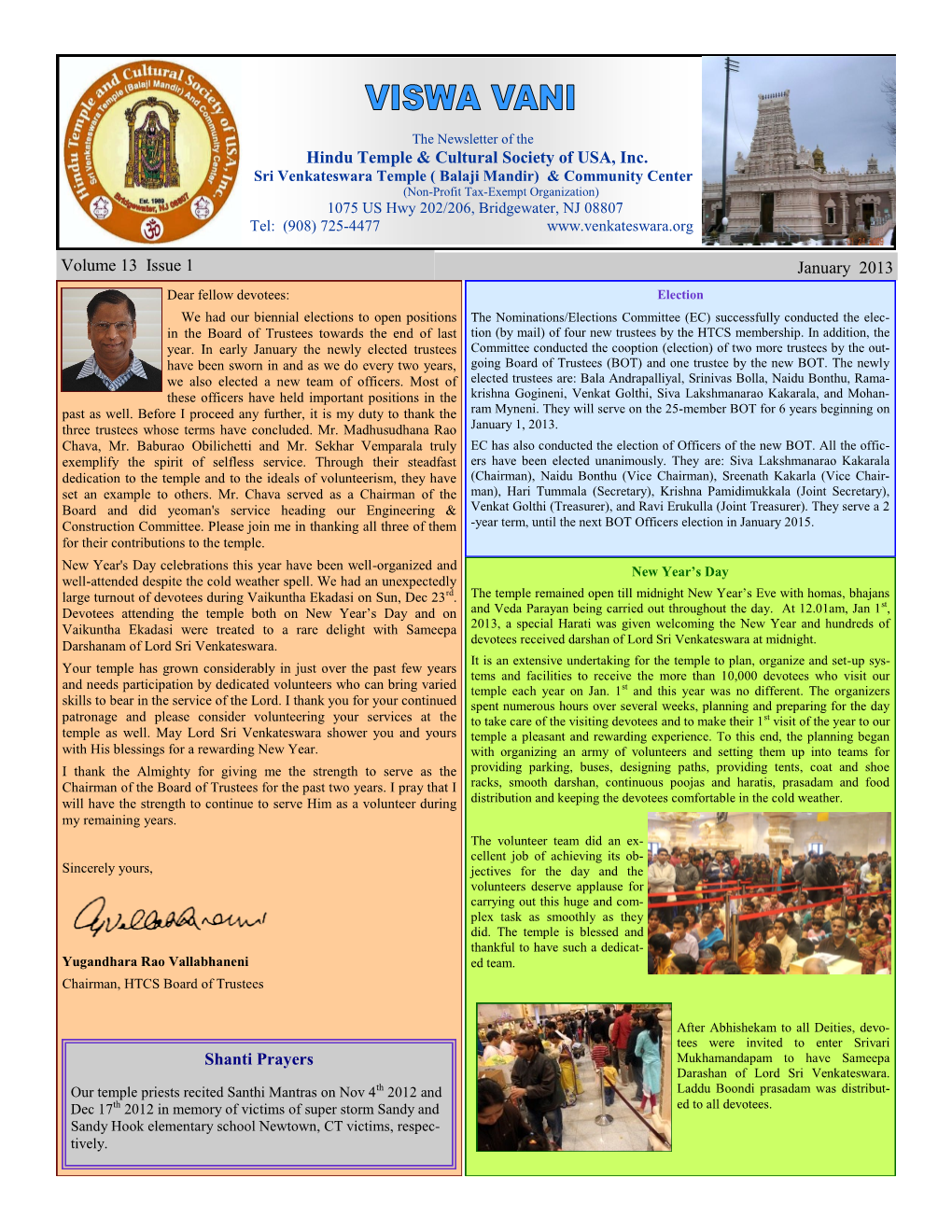 Volume 13 Issue 1 Hindu Temple & Cultural Society of USA, Inc