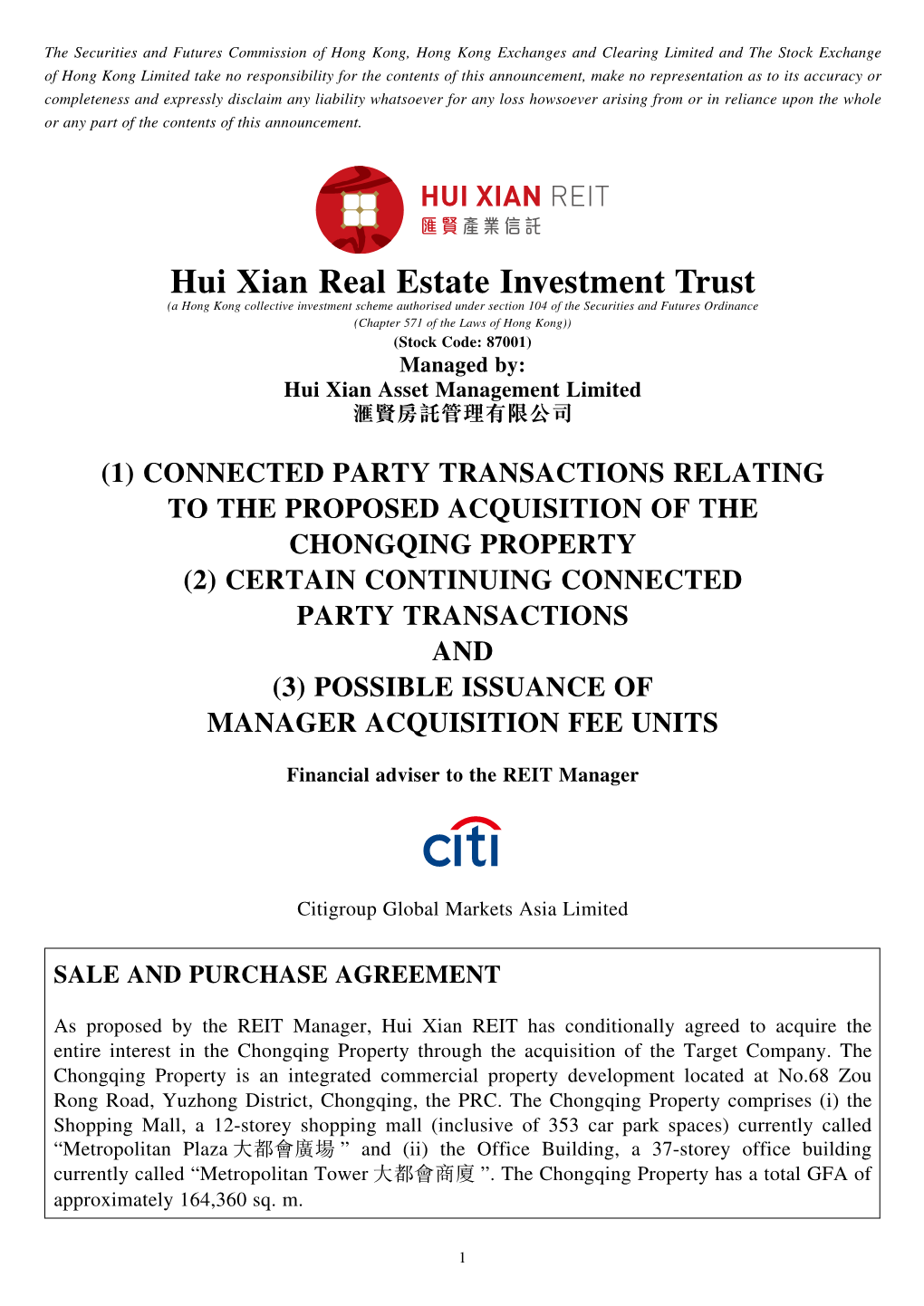 Hui Xian Real Estate Investment Trust