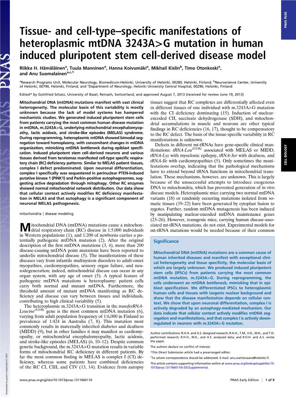 And Cell-Type–Specific Manifestations of Heteroplasmic Mtdna