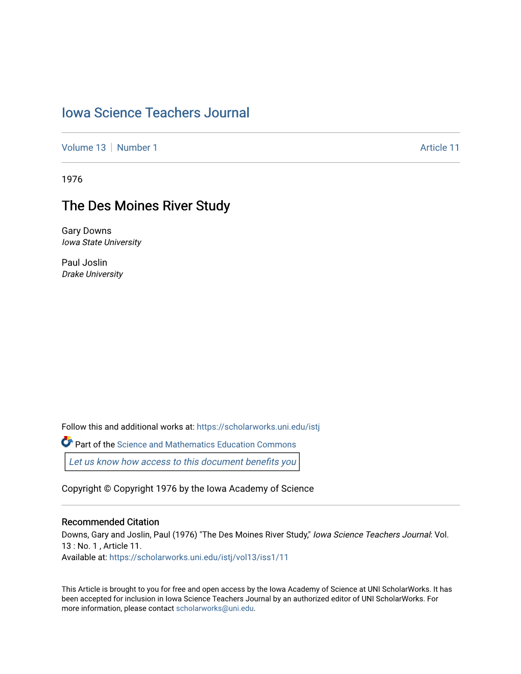 The Des Moines River Study