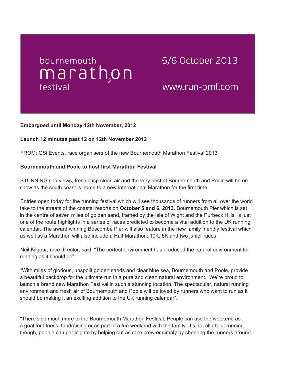 Gsi Events, Race Organisers of the New Bournemouth Marathon Festival 2013