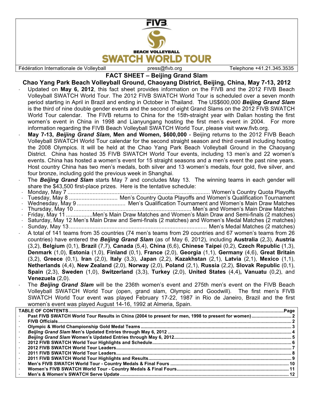 FACT SHEET – Beijing Grand Slam Chao Yang Park Beach