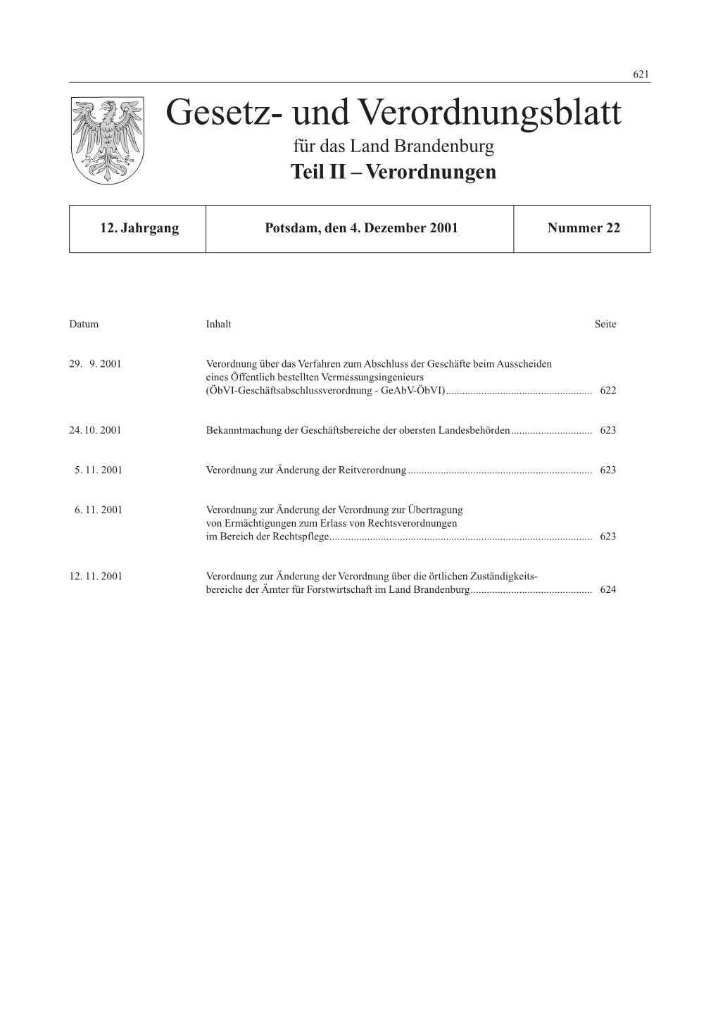 Gesetz- Und Verordnungsblatt Für Das Land Brandenburg Teil II – Verordnungen