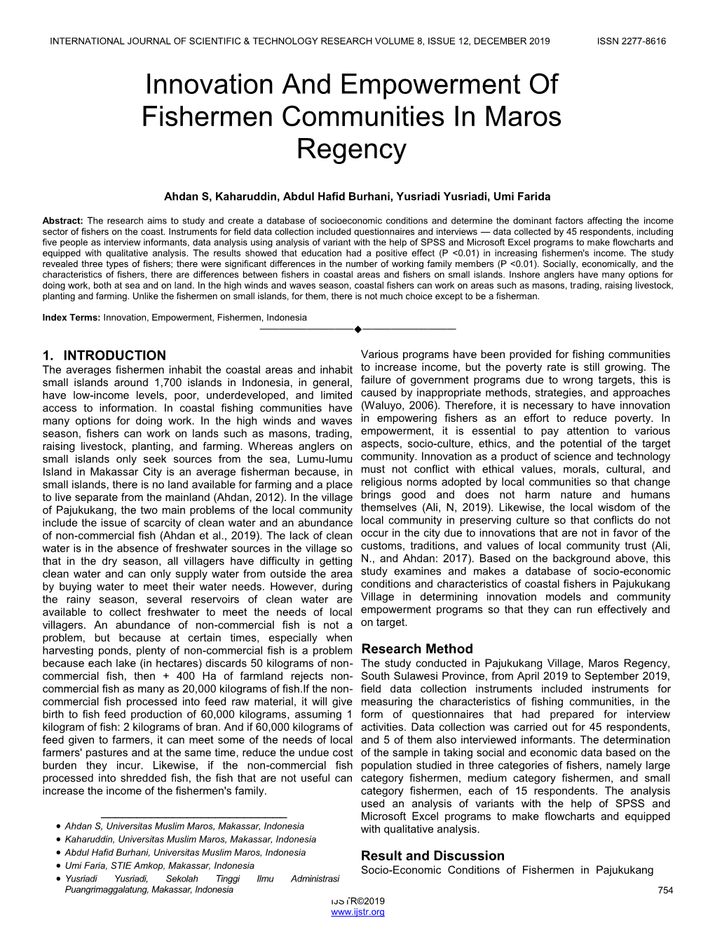 Innovation and Empowerment of Fishermen Communities in Maros Regency