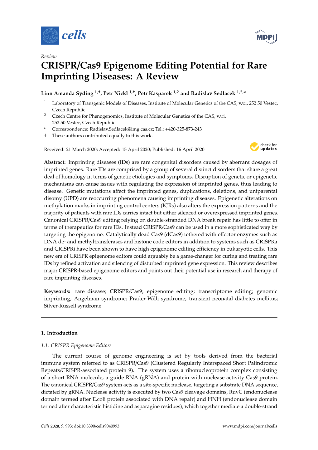 CRISPR/Cas9 Epigenome Editing Potential for Rare Imprinting Diseases: a Review