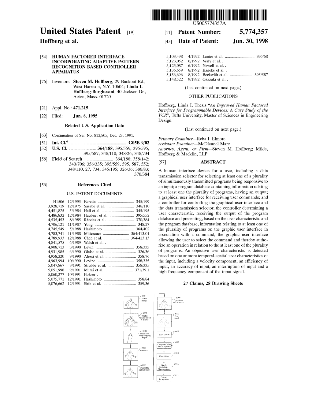 United States Patent (19) 11 Patent Number: 5,774,357 Hoffberg Et Al