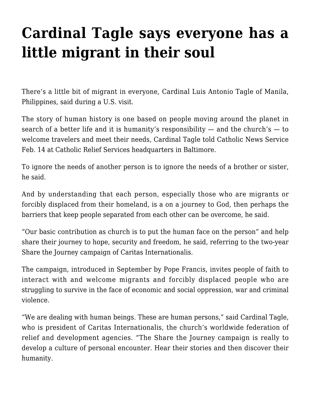 Cardinal Tagle Says Everyone Has a Little Migrant in Their Soul