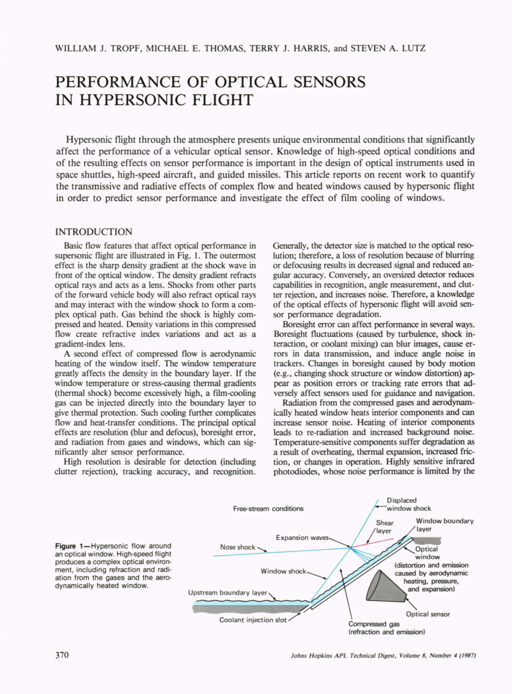 Performance of Optical Sensors in Hypersonic Flight