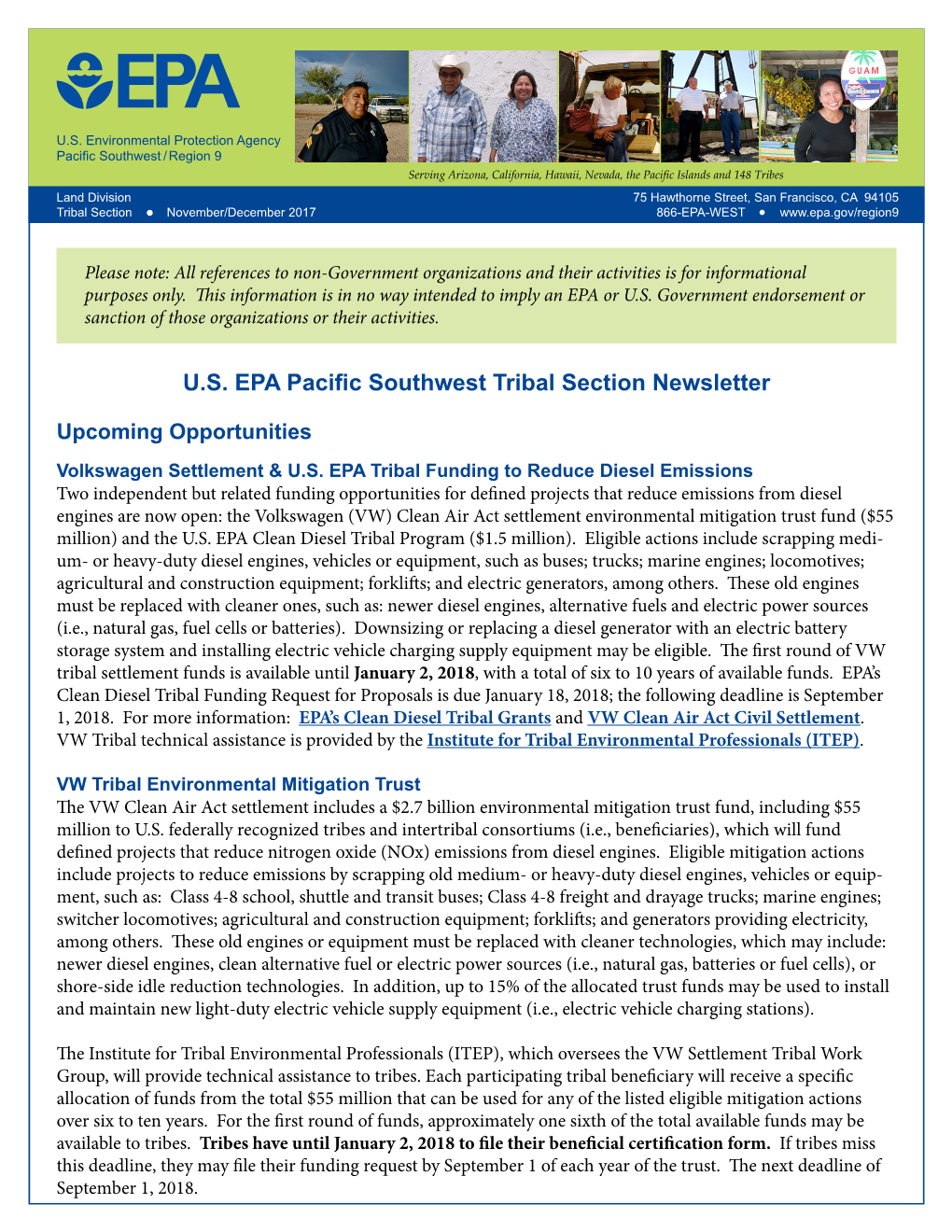 EPA Pacific Southwest Tribal Section Newsletter, November/December 2017
