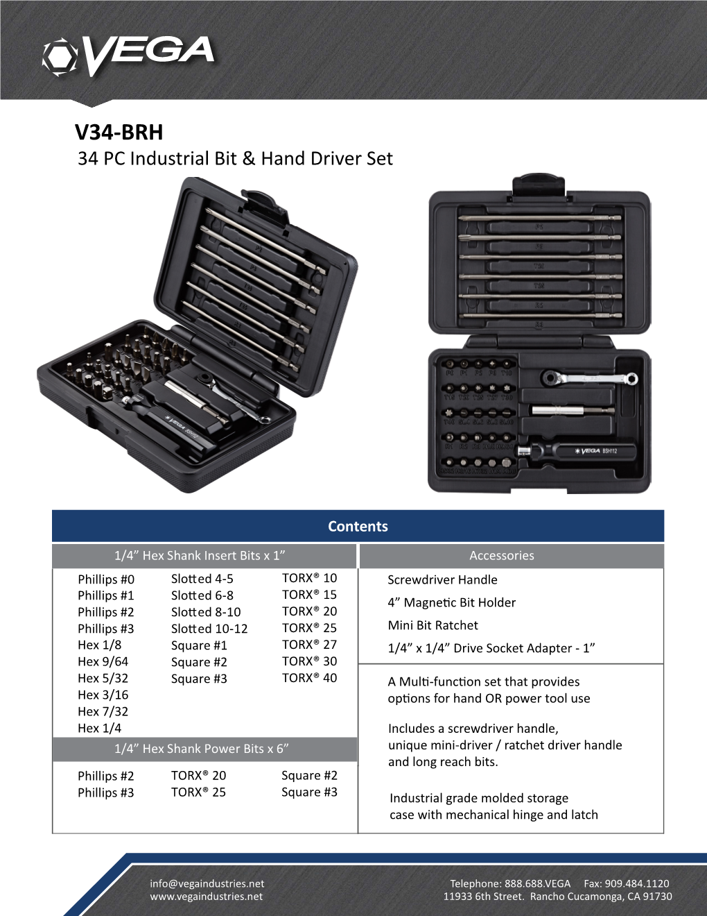 V34-BRH 34 PC Industrial Bit & Hand Driver Set