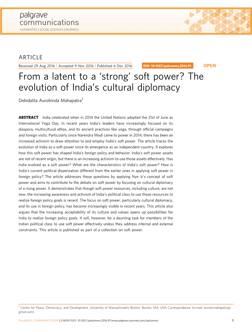 Soft Power? the Evolution of India’S Cultural Diplomacy