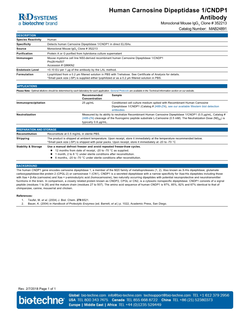 Human Carnosine Dipeptidase 1/CNDP1 Antibody