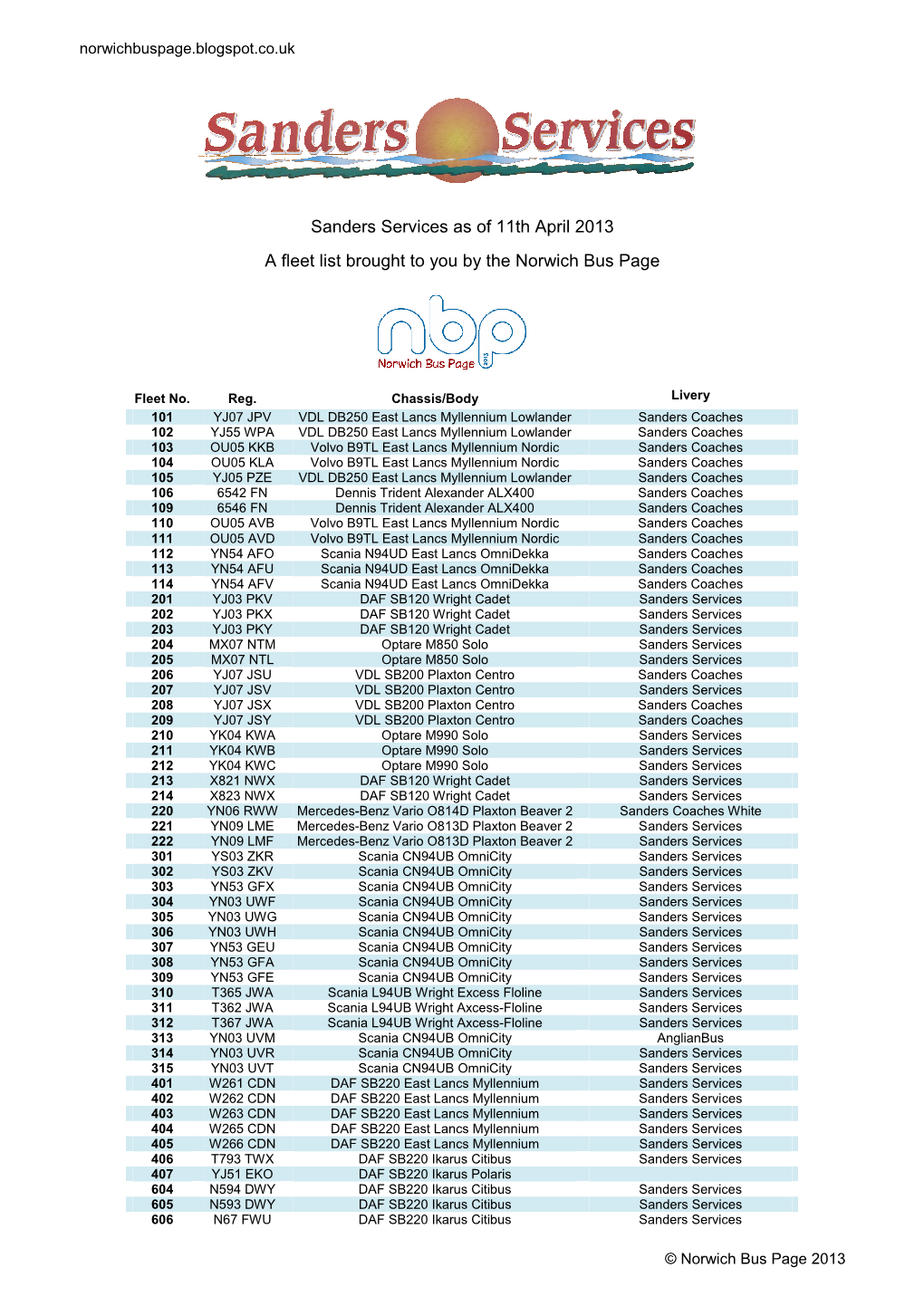 Sanders Services Fleet List