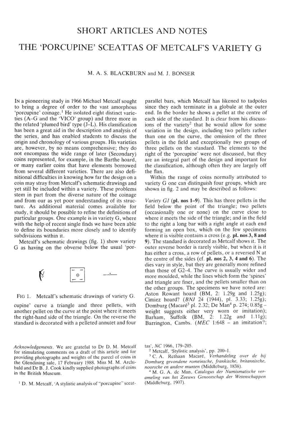 Short Articles and Notes the 'Porcupine' Sceattas of Metcalf's Variety G