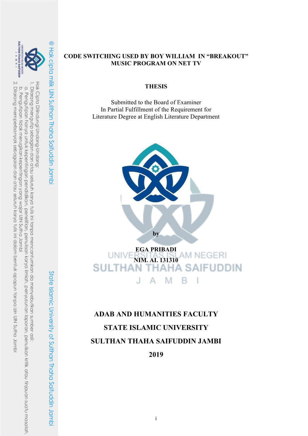 Adab and Humanities Faculty State Islamic University Sulthan Thaha Saifuddin Jambi 2019