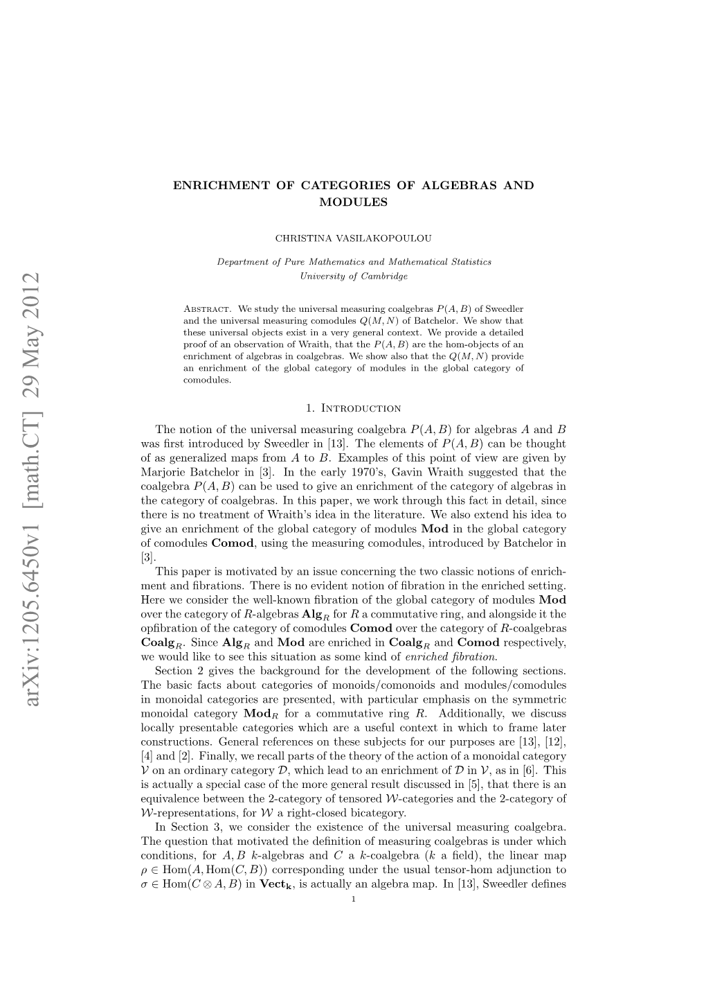 Enrichment of Categories of Algebras and Modules