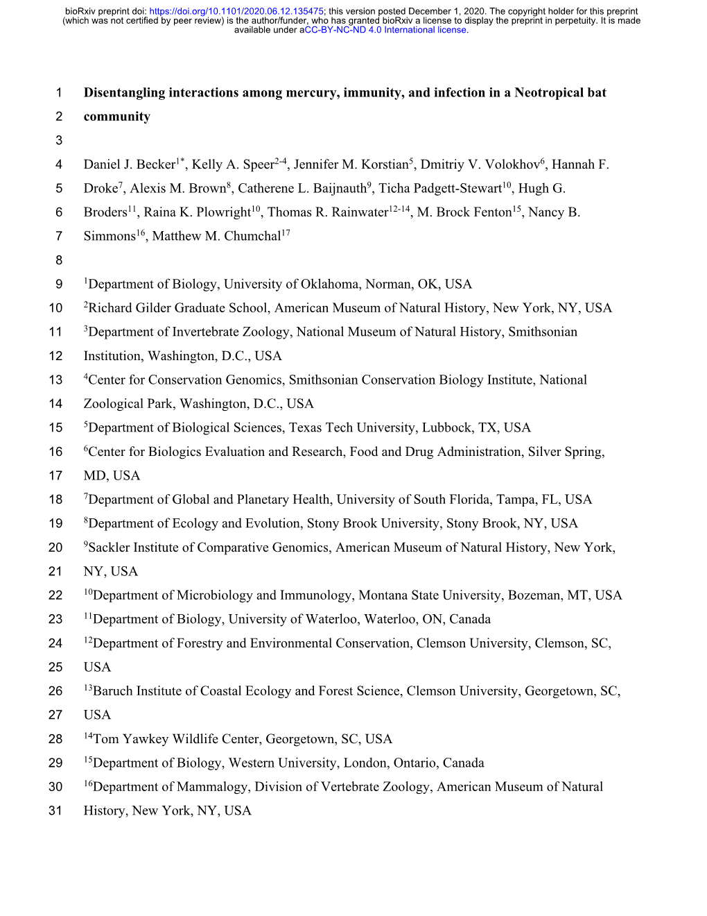 Disentangling Interactions Among Mercury, Immunity, and Infection in a Neotropical Bat 2 Community 3 4 Daniel J