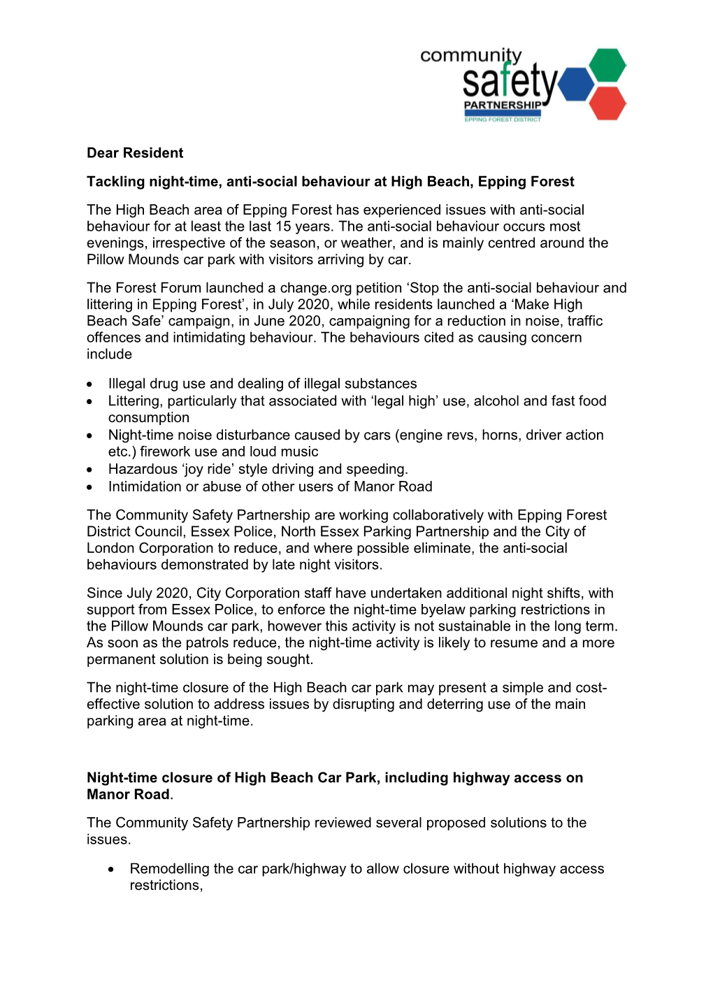 ETRO Letter to Residents High Beach PDF 181 KB