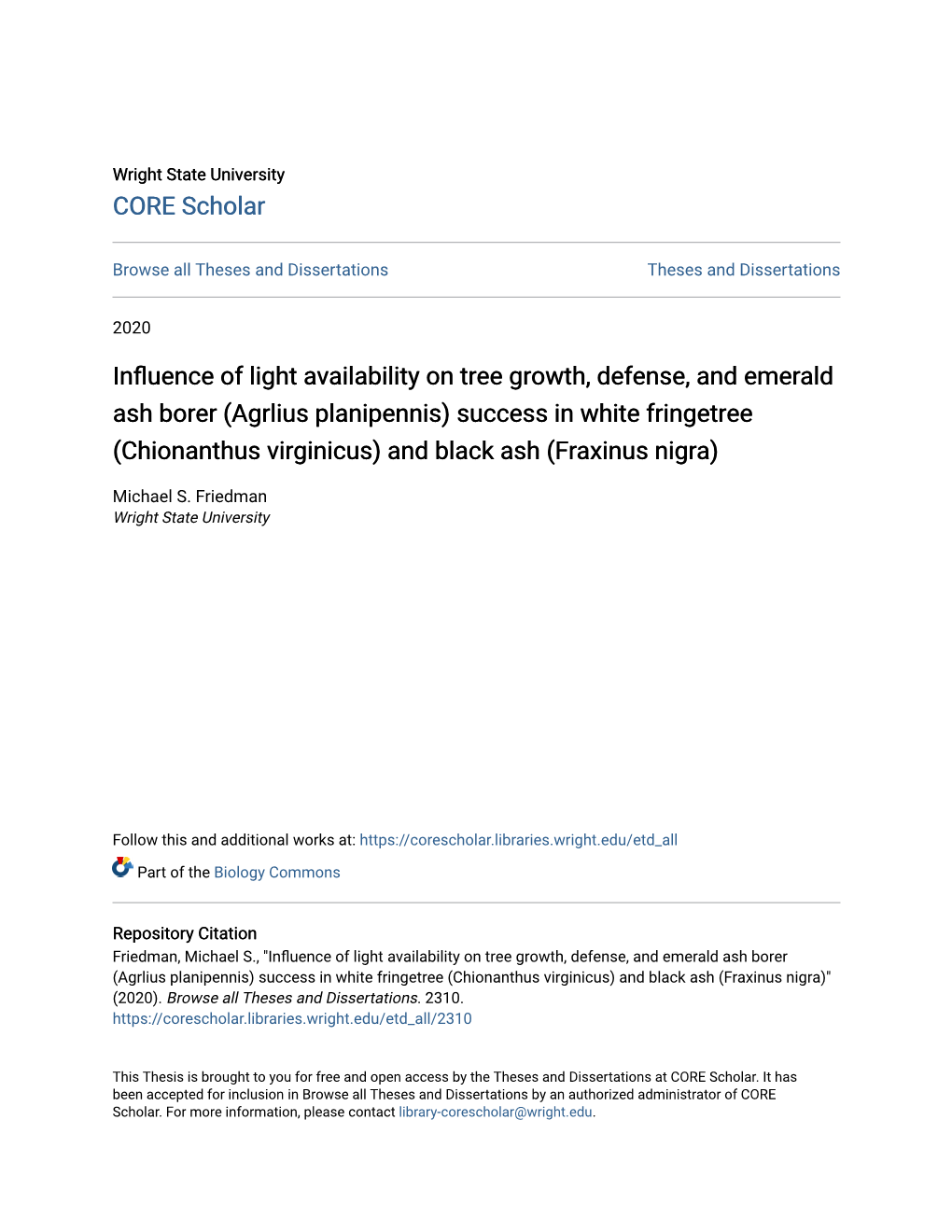 Influence of Light Availability on Tree Growth, Defense