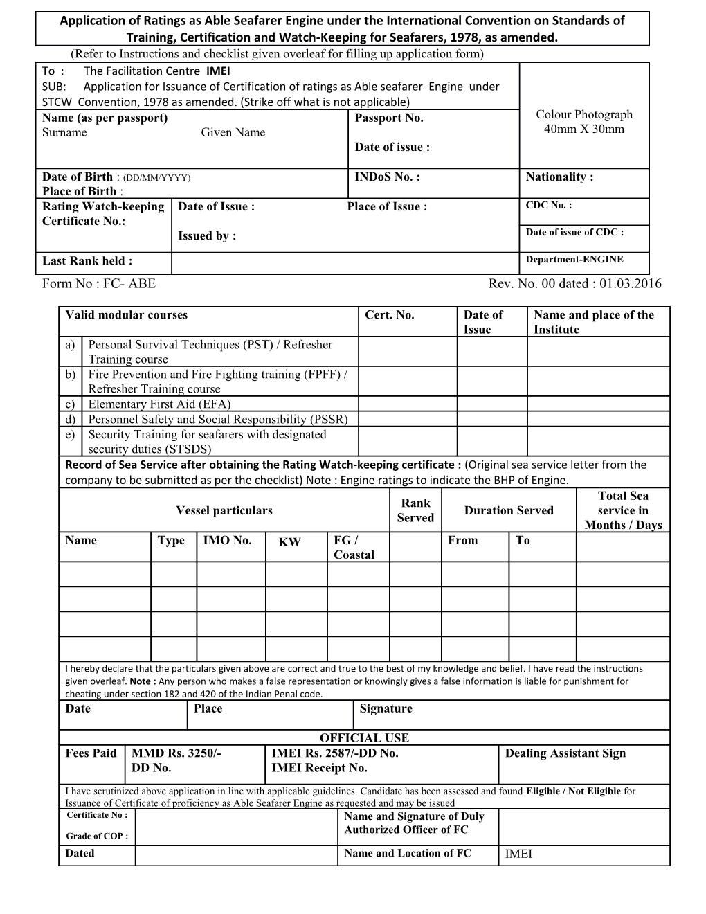 Form No : FC- ABE Rev. No. 00 Dated : 01.03.2016