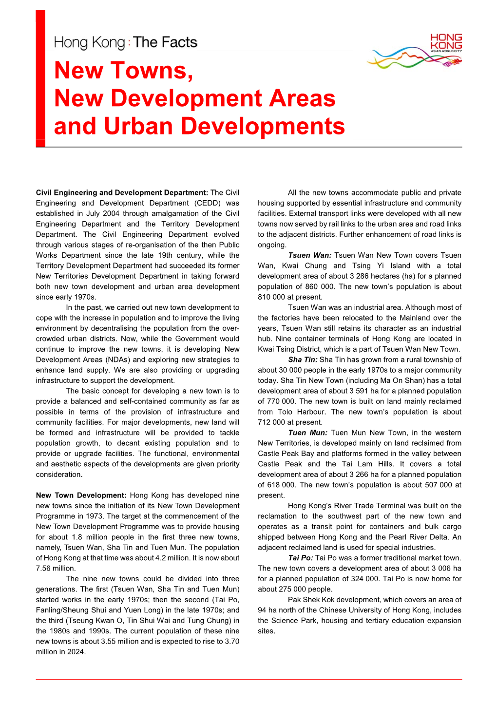 New Towns, New Development Areas and Urban Developments