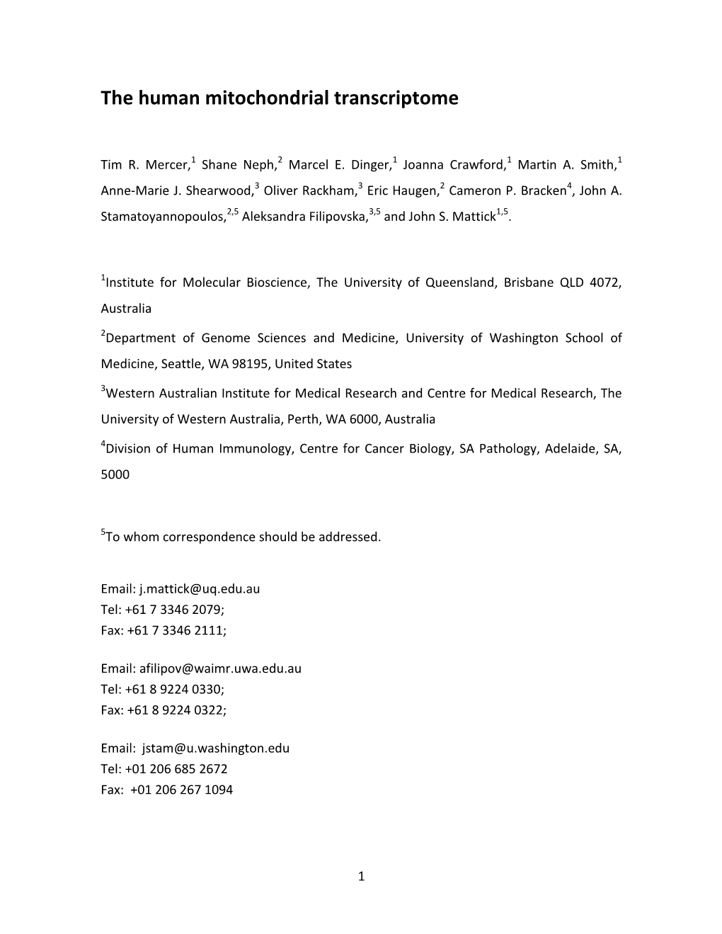 The Human Mitochondrial Transcriptome