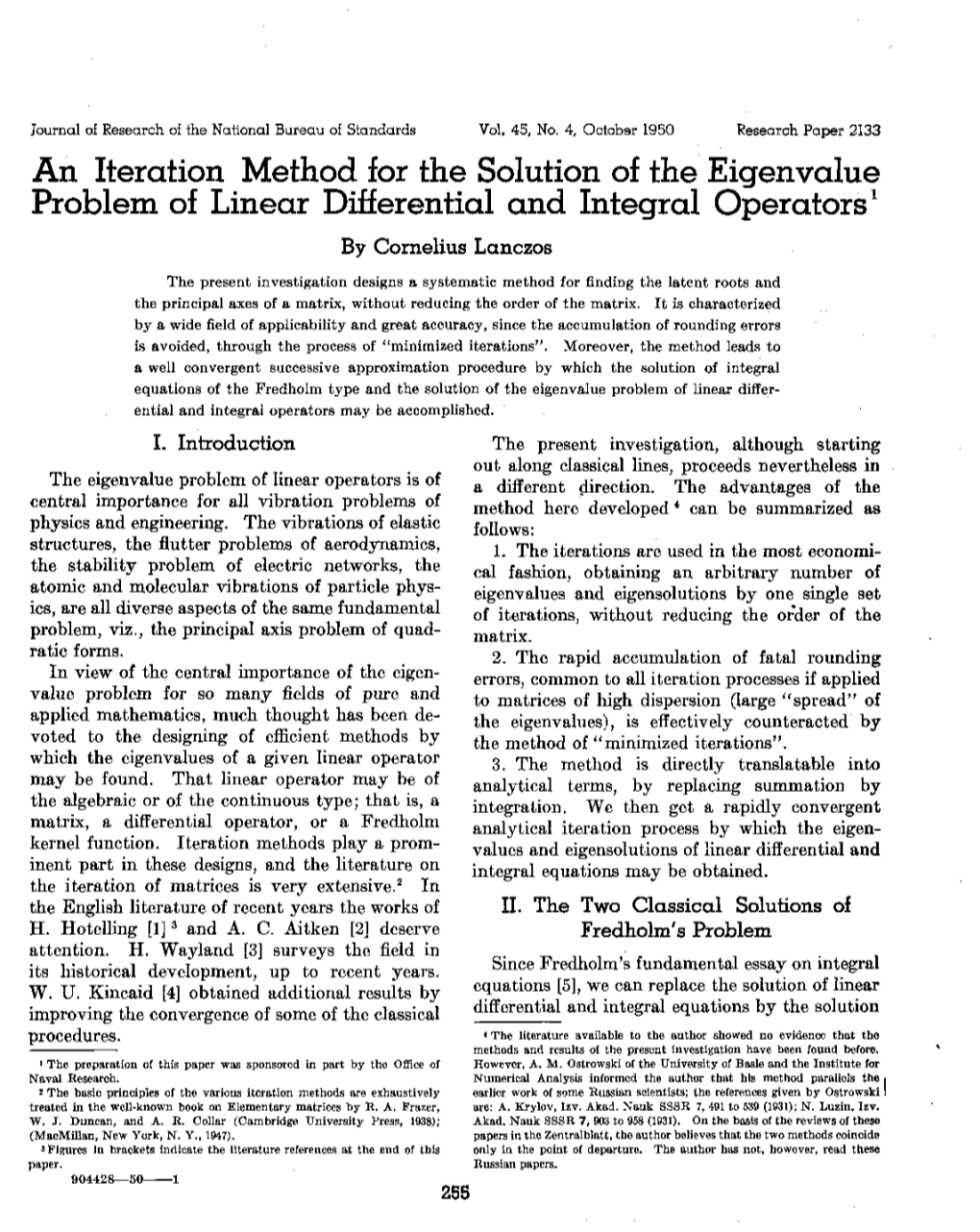 An Iteration Method for the Solution of the Eigenvalue Problem of Linear