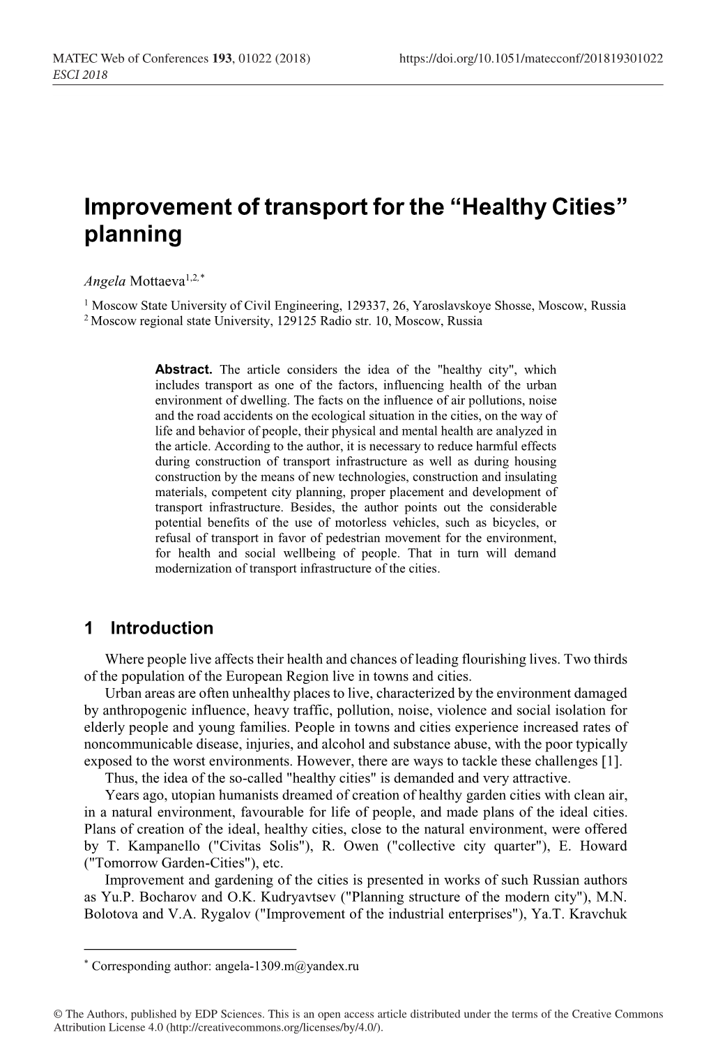 Healthy Cities” Planning